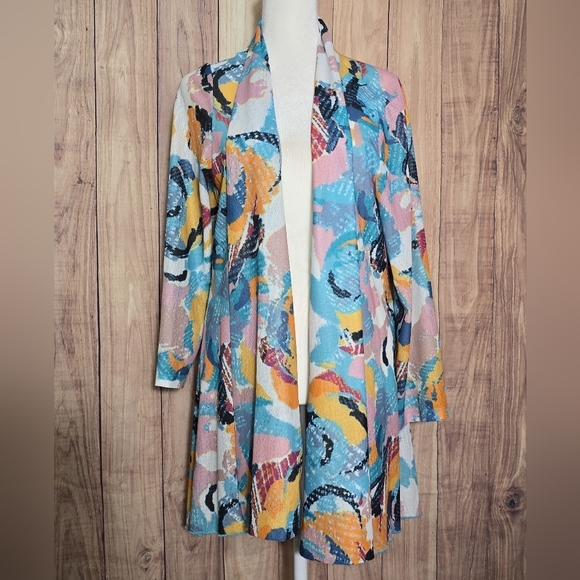 Ali Miles Colorful Abstract Patterned Cardigan Sheer Women's  Open Front Medium - Picture 5 of 7